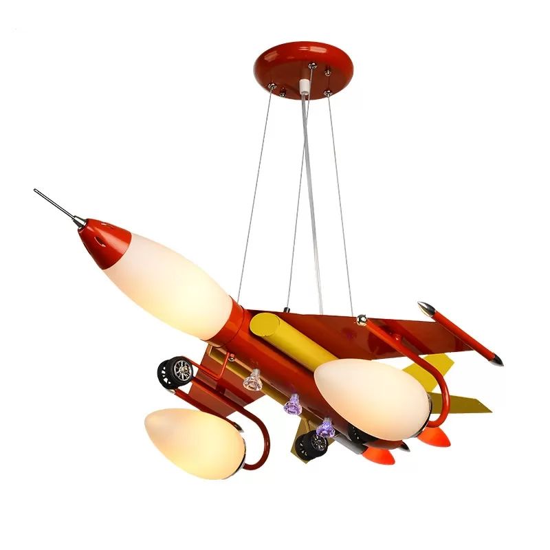 Fighter Plane Boys Bedroom Chandelier Metal Modern Cool Hanging Light in Red