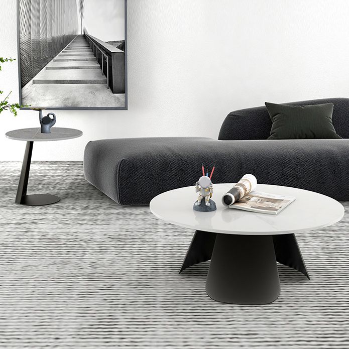 Slate Round Coffee Table Modern Metal Pedestal Cocktail Table