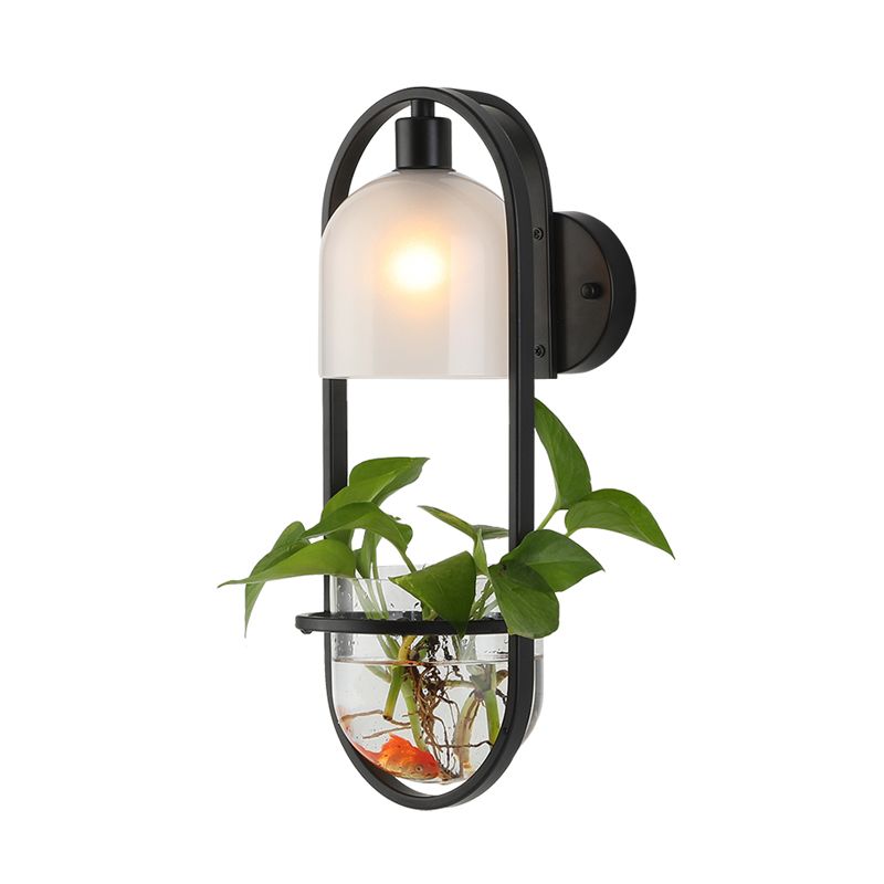 Black 1 Light Wall Lighting Industrial Metal Oval LED Wall Sconce with Plant Cup for Living Room