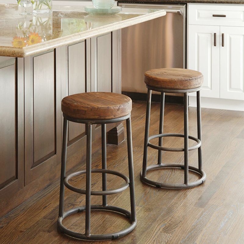 Contemporary Solid Wood Counter Stool Backless Bar Stool with Footrest