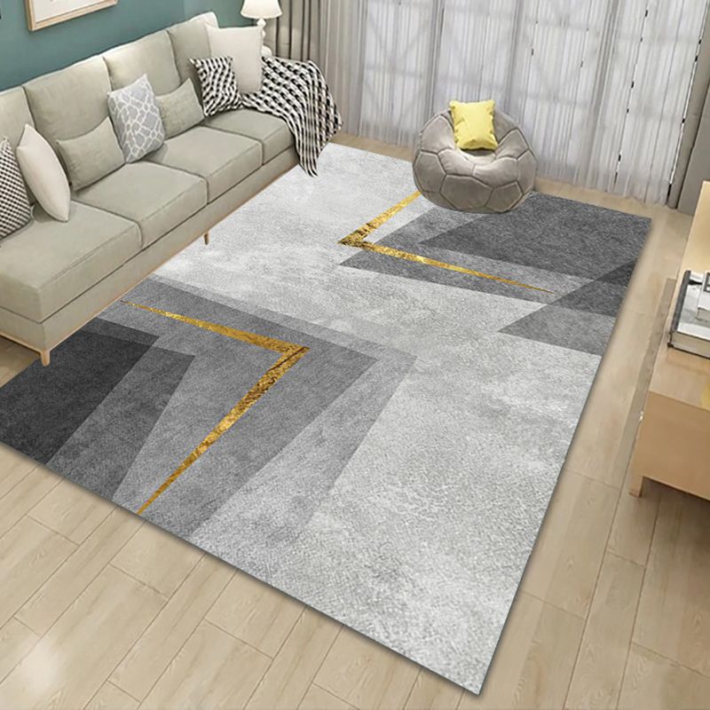 Gray Modern Rug Polyester Geometry Rug Stain Resistant Rug for Drawing Room