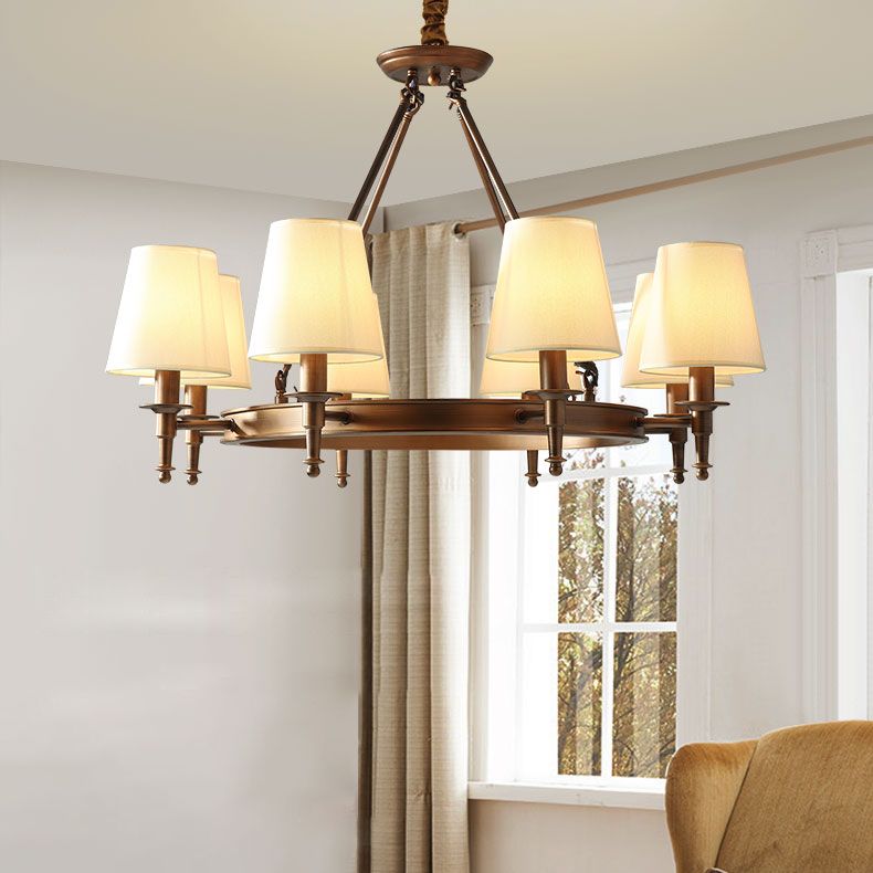 Wagon Wheel Light Fixture Traditional Multi-Head Chandelier Pendant Light with White Fabric Shade