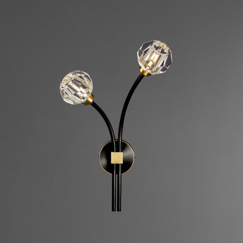 Modern Brass Wall Light 2 Lights Wall Sconce with Crystal for Living Room