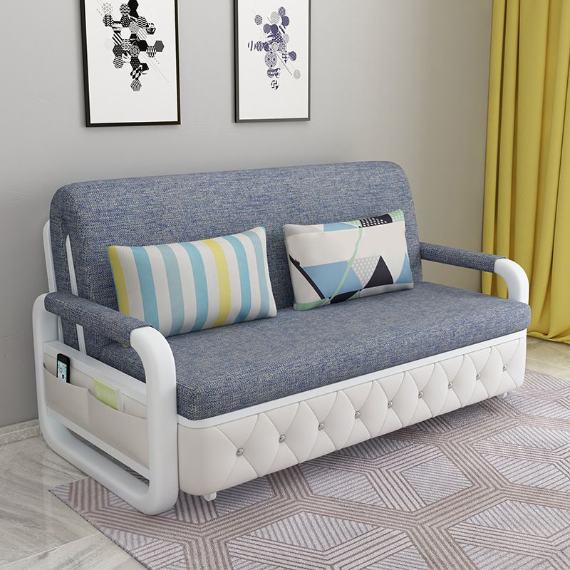 Contemporary Linen Square Arm Sofa Bed Foldable Standard Sofa for Living Room