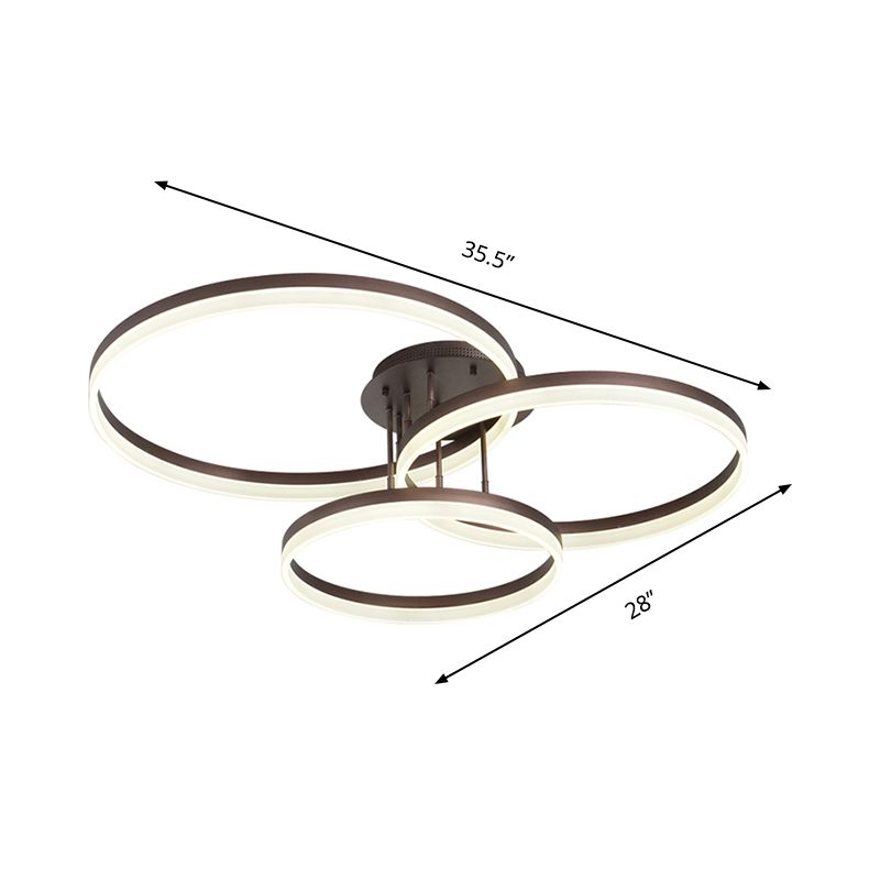 Plafoniera moderna in acrilico a 3 anelli da 31,5"/35,5" Lampada da soffitto moderna a LED marrone con montaggio a semi-incasso in luce calda/bianca/naturale