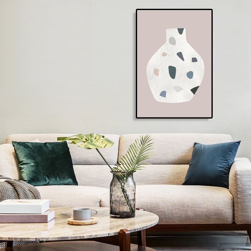 White Terrazzo Vase Canvas Art Textured Nordic Style Dining Room Wall Decor on Pink