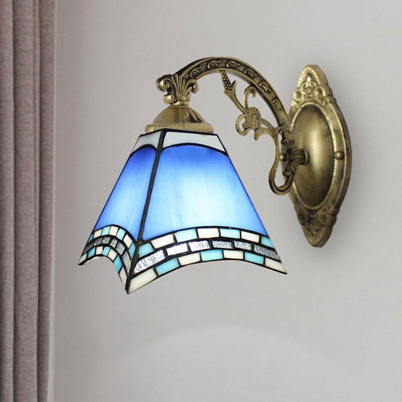 Rustic Geometric Ceiling Pendant Stained Glass 1 Light Hanging Pendant in Blue for Dining Room