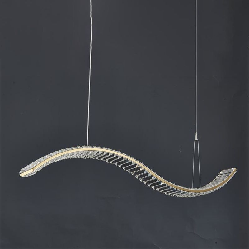 Modern LED Island Light Gold Wavy Crystal Suspension Light for Dining Room