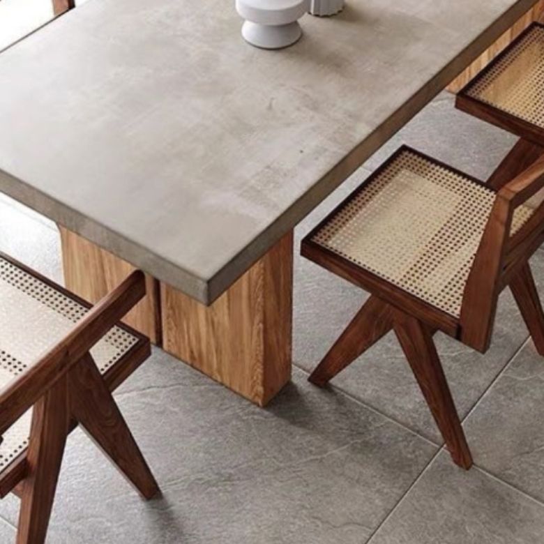 Rectangular Dining Table Grey Solid Wood Table Top for Dining Room