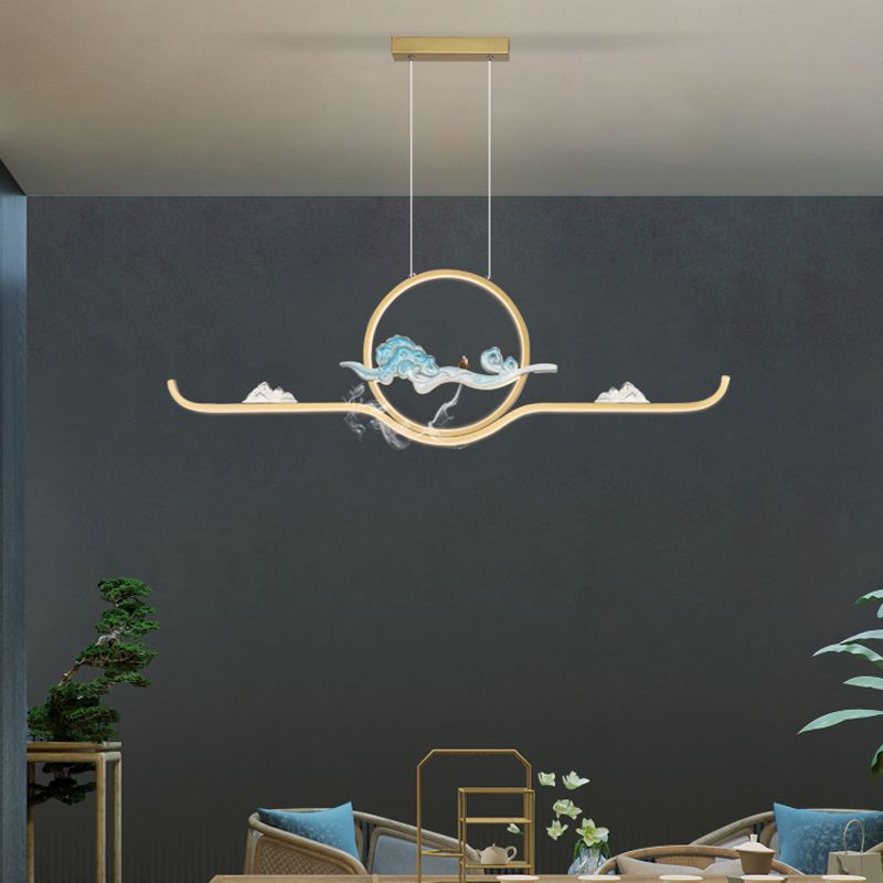 Luz de colgante lineal accesorios de té contemporáneos metal de metal de la isla de 2 luces