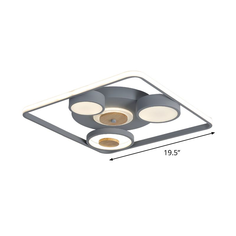 Grey Square Flush Ceiling Light Nordic Iron LED Flush Mount Lighting Fixture with Wood Accent