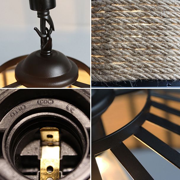 Barn Shaped Pendant Light Industrial Style Hemp Rope Hanging Lamp with 31.5" Adjustable Hanging Rope