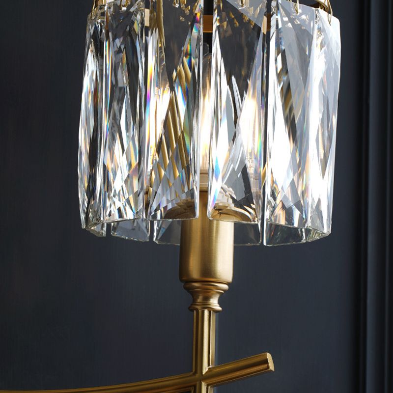 Postmodern Style Crystal Wall Light Gold Drum Shape Wall Sconce for Living Room