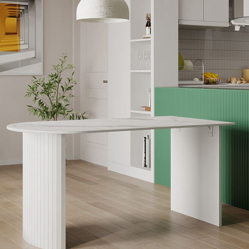 Table blanche supérieure en pierre frittée pour table de cuisine moderne de restaurant avec double piédestal