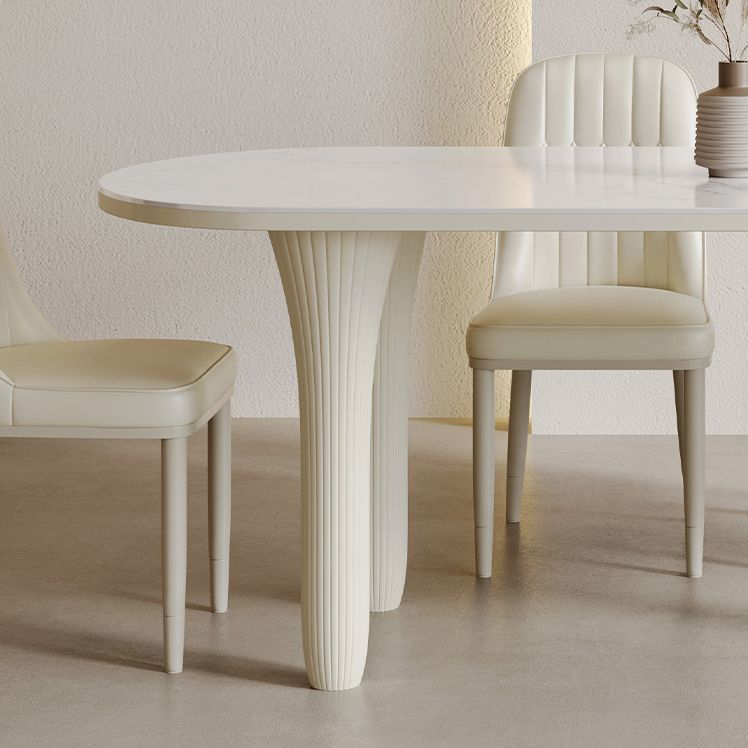 Modern Oval Stone Top Dining Table with Wood Legs for Living Room