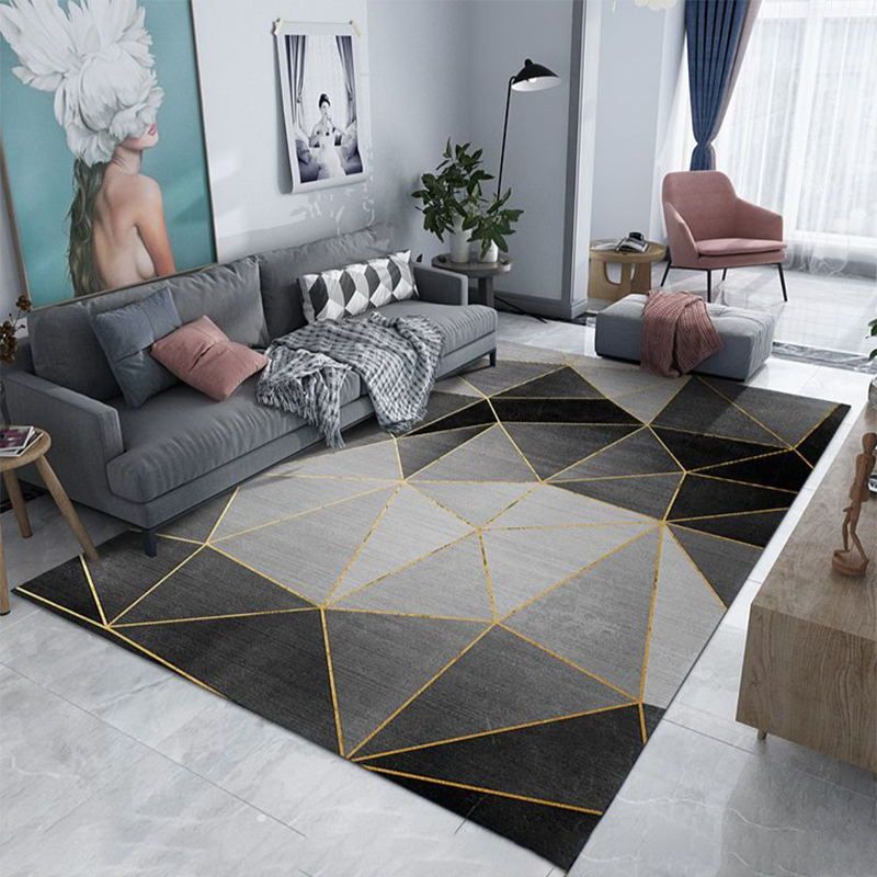 Gray Geometric Area Rug Rubber Modern Rug Washable Carpet for Living Room
