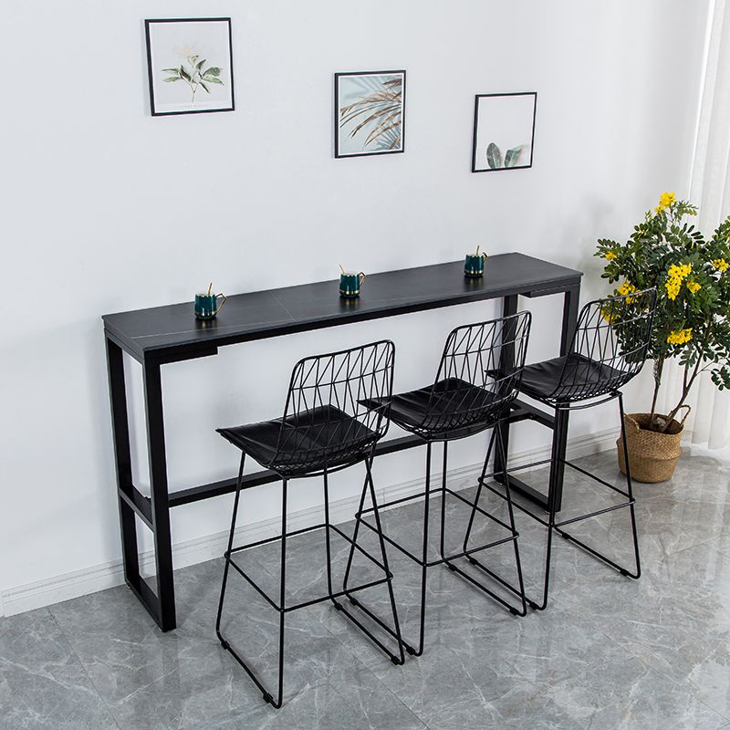 Matte Finish Stone Top Bistro Table with Black Metal Frame for Home