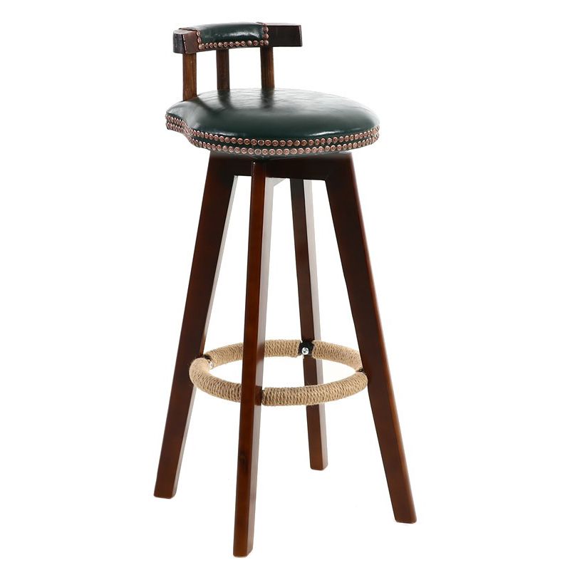 Modern Rotatable Backrest Counter Stool Wood Cafe Bar Stool with Leather Cushion
