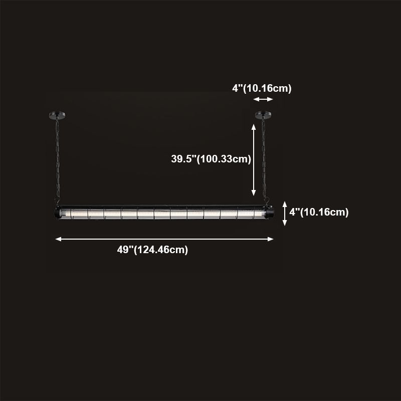 Black Metal Island Light Fixture Industrial Cylinder LED Hanging Lamp with Glass Shade