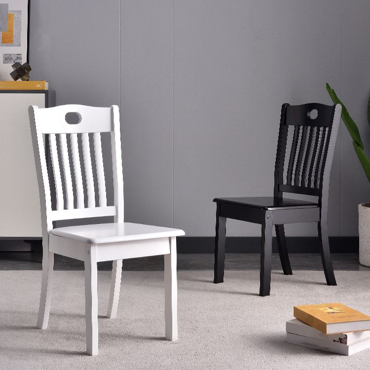 Modern Rubberwood Slat Back Chair Matte Finish Wood Dining Chair