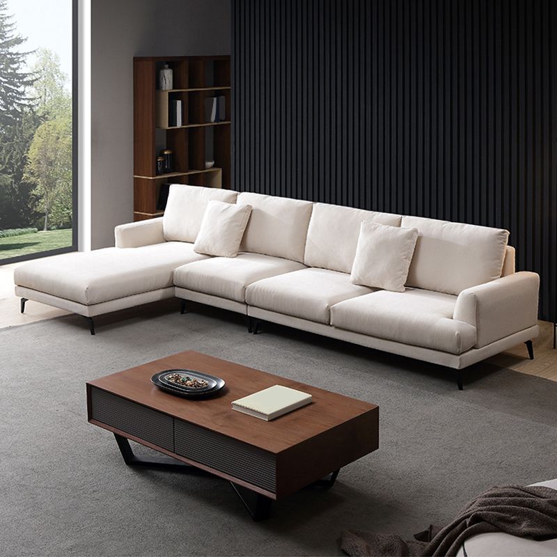 Ivory 4-seat Square Arm Sectional Scandinavian Fabric Sofa & Chaise