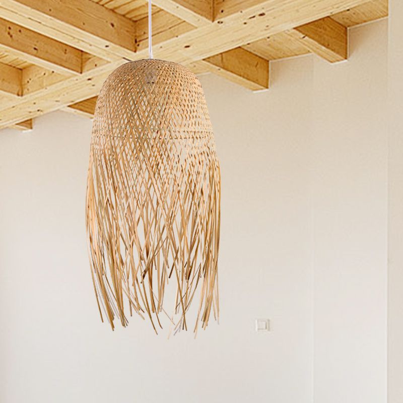 Luz de techo artesanal de madera Bambú asiática 1 Luz de colgante de bombillas para sala de estar