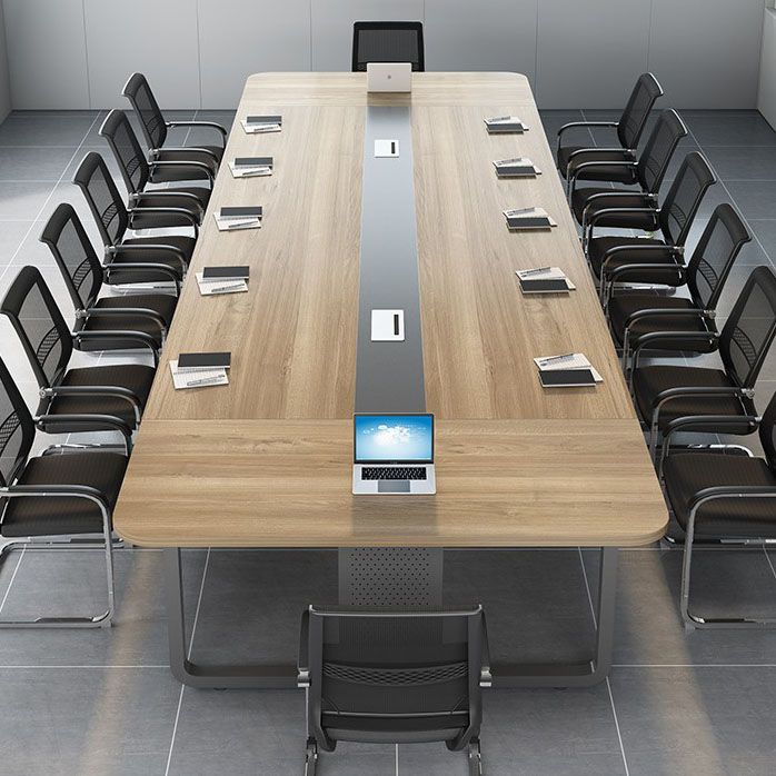 Modern Manufactured Wood Office Desk Rectangular Desk with Metal Pedestal