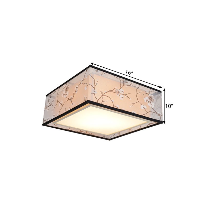 Stoff Square Flush Light Traditioneller Stil 4/5 Leuchten Wohnzimmer Decken Flush Mount in Weiß, 16"/19.5"/23.5" breit