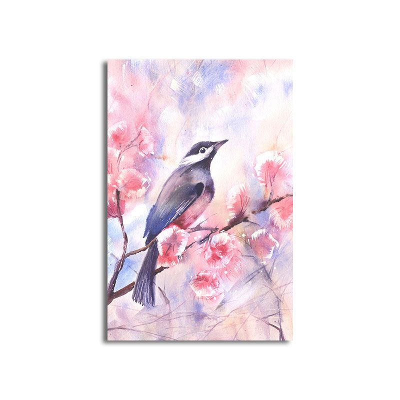 Rustic Bird Painting Canvas Print Pastel Color Textured Wall Art Decor for Living Room