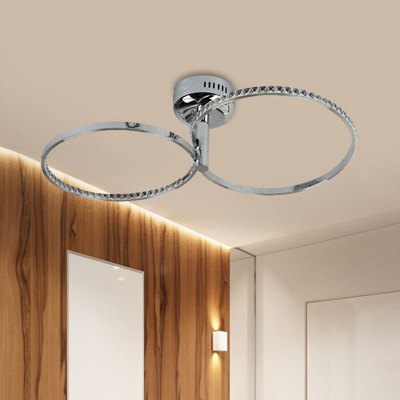 Hoop métallique semi-flush Mount de style moderne plafond plafond monté en acier inoxydable, lumière chaude