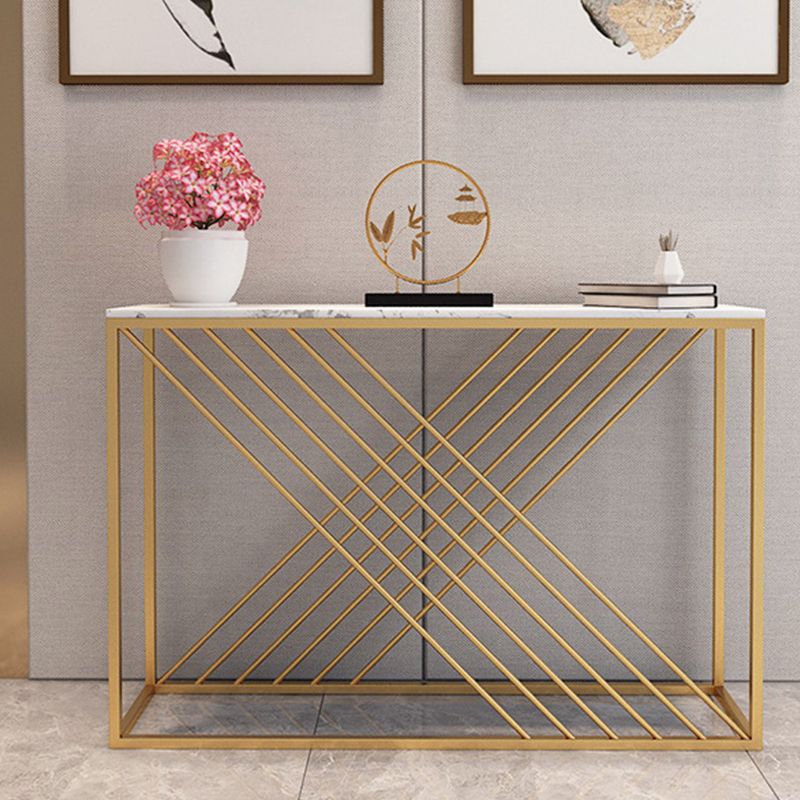 Marble Console Accent Table Antique Finish Sofa Console Table with Shelf