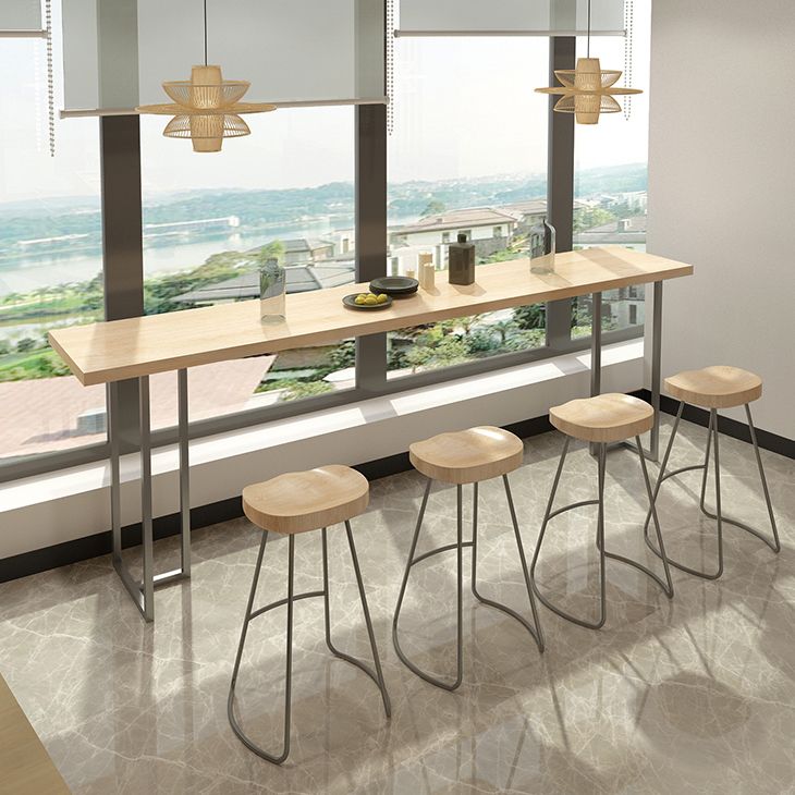 Modern Bistro Bar Table Rectangle Wood Double Pedestal Bar Table