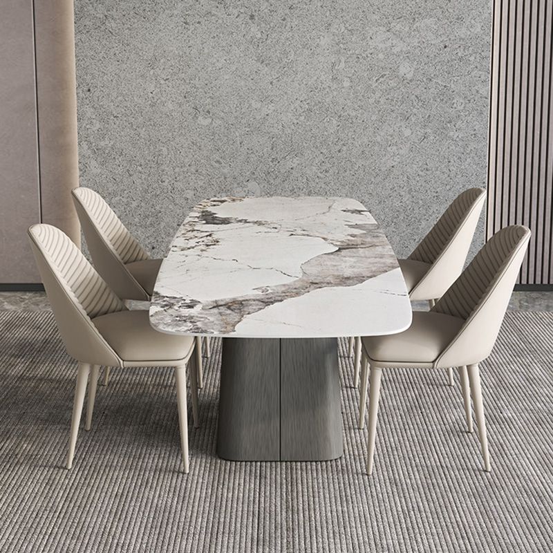 Minimalist Sintered Stone Dining Room Set with Black Base Formal Dining Table Set