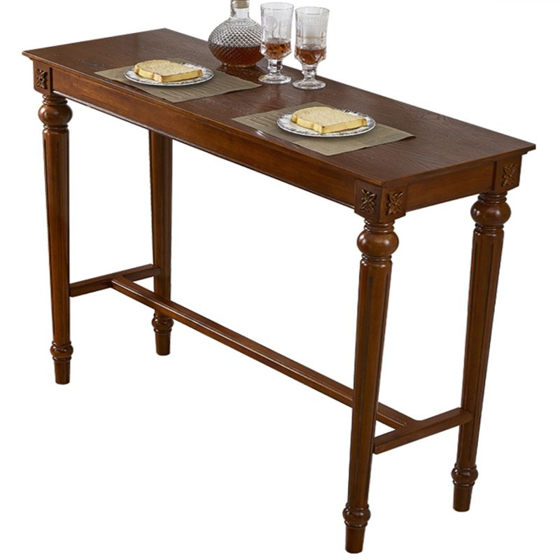 Modern Style Rectangle Bar Table Brown Solid Wood Fixed Bar Dining Table