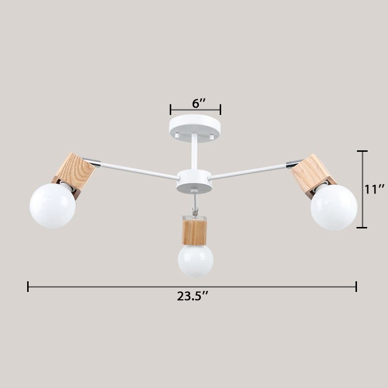 Plafoniera a semi-incasso a 3/5 teste con lampadina aperta e lampadario per montaggio a soffitto in legno metallizzato dal design quadrato