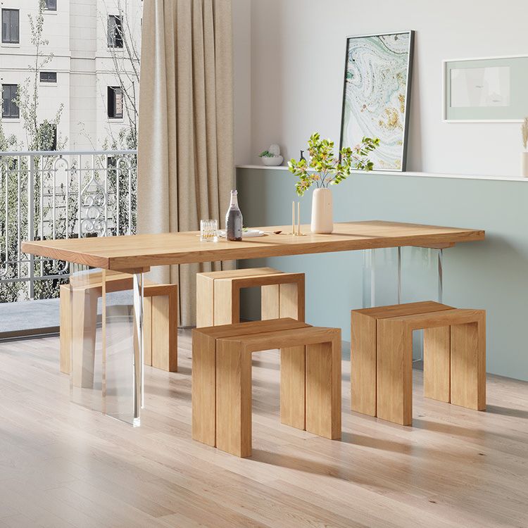 Modern Wood Top Dining Table Double Pedestal Table for Kitchen