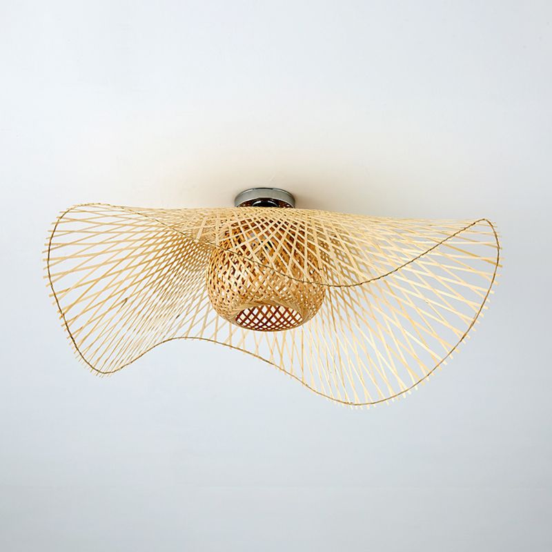 Twist Ceiling Light Fixture Asia Style Bamboo Beige Flush Mount Ceiling Lamp