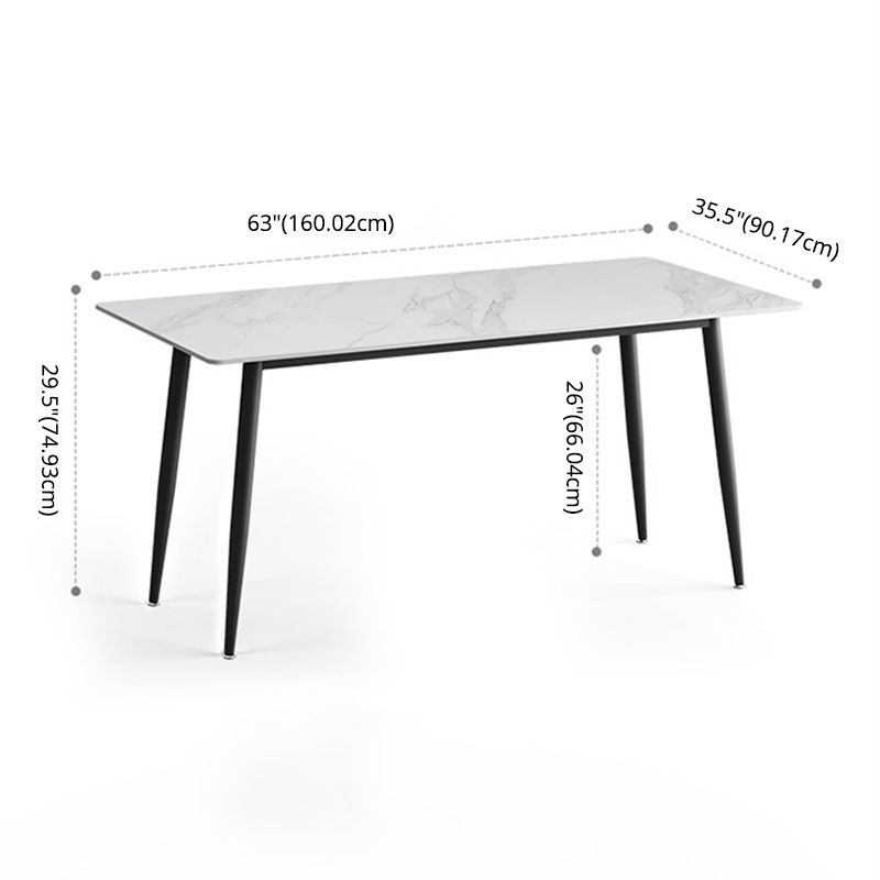 Modern Sintered Stone White Dining Set with Rectangle Table and Black Legs Kitchen Dining Set