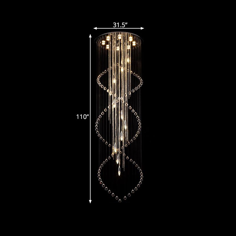 Cascading Stair Cluster Pendant Lamp Minimalist Crystal 19-Bulb Silver LED Suspension Light
