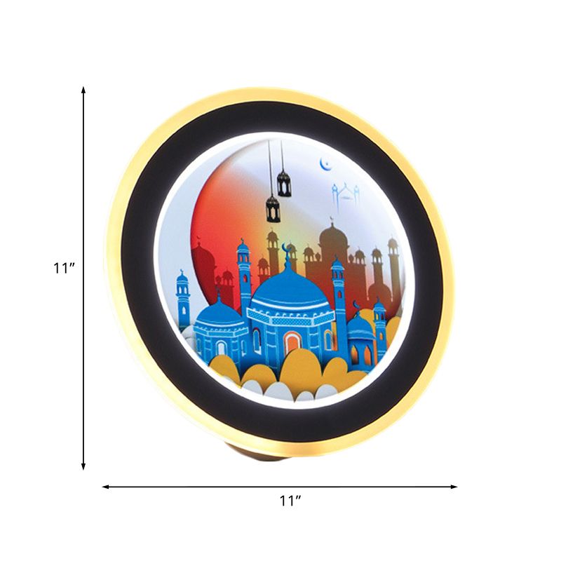 Murle circulaire rose / bleu Light Light Asie Style Idea d'éclairage mural acrylique avec motif de cerf / château