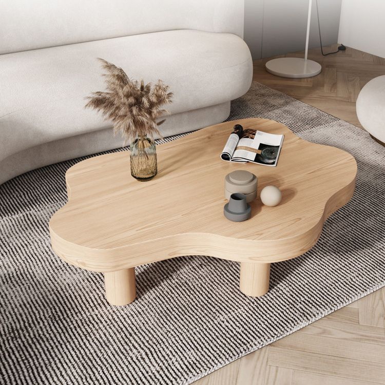 Free Form Solid Wood Coffee Table Set with 3 Legs Cocktail Table