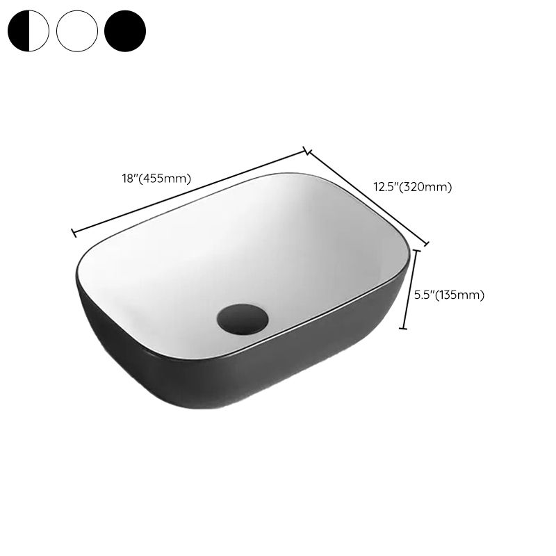 Modern Bathroom Sink Porcelain Rectangular with Pop-Up Drain and Faucet Wash Stand
