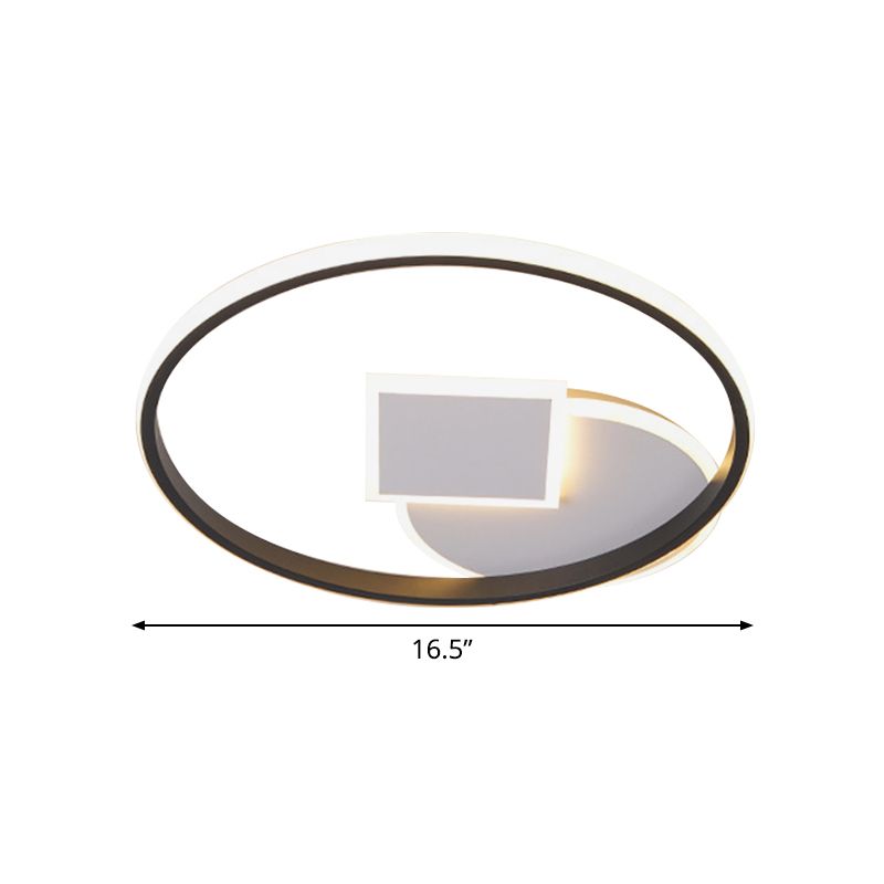 Round and Square Flush Light Fixture Simple Acrylic LED White-Black Ceiling Mounted Lamp in White/Warm Light, 16.5"/20.5" Wide