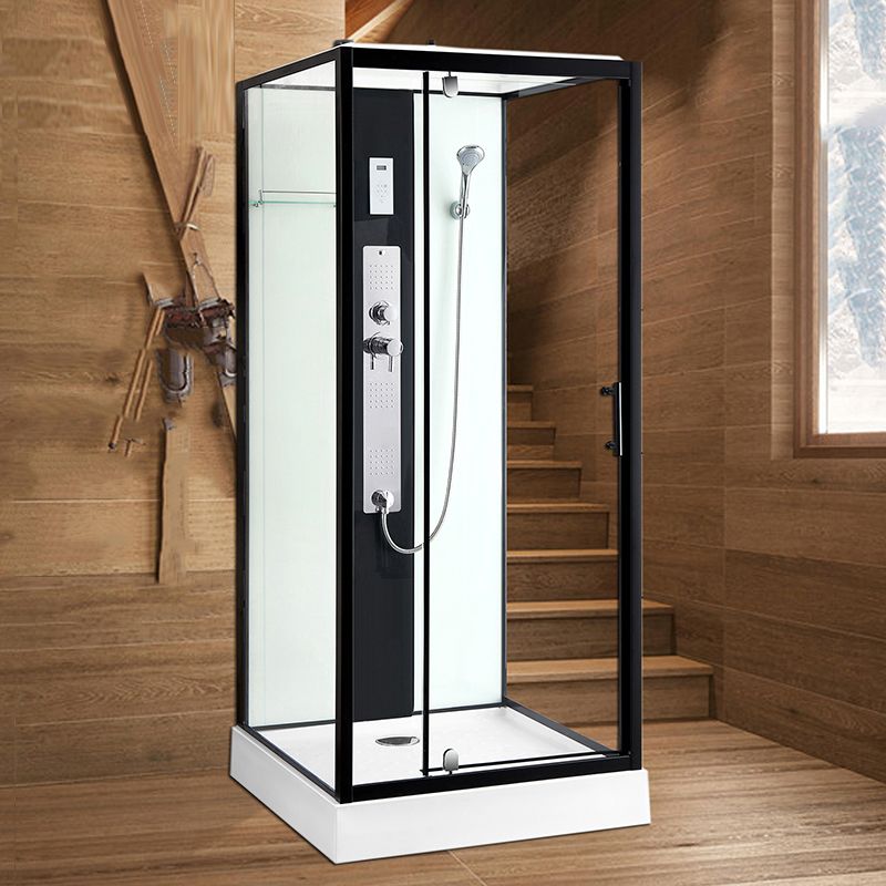 Modern Shower Stall Black Framed Shower Head Drainer Shower Stall