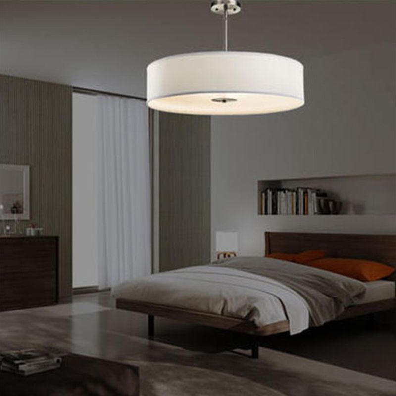 4-Light Cylinder Ceiling Light, Off White Linen Fabric Shade with Adjustbale Height Chandelier