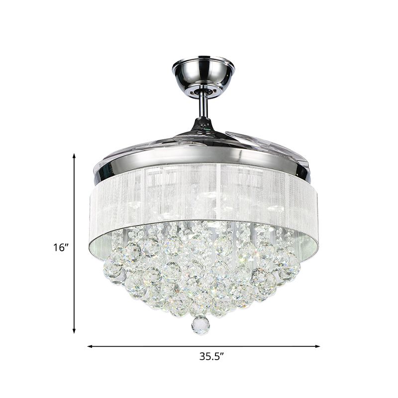 35,5 "W Facetted Crystal Orb LED Lüfterlampe moderne silbergeklopfte Schlafzimmer Halbflush Deckenleuchte mit 3 Klingen