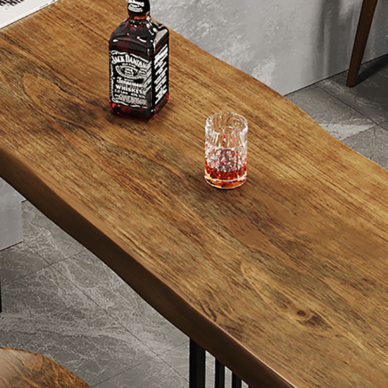 Industrial Bar Table Black Iron Solid Wood Pub Height Dining Table with 2 Shelve