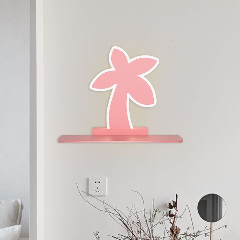 IJzeren kokosboom/auto/vliegtuigmuurverlichting cartoon LED blauw/roze sconce lamp armatuur met opbergdesk in wit/warm licht