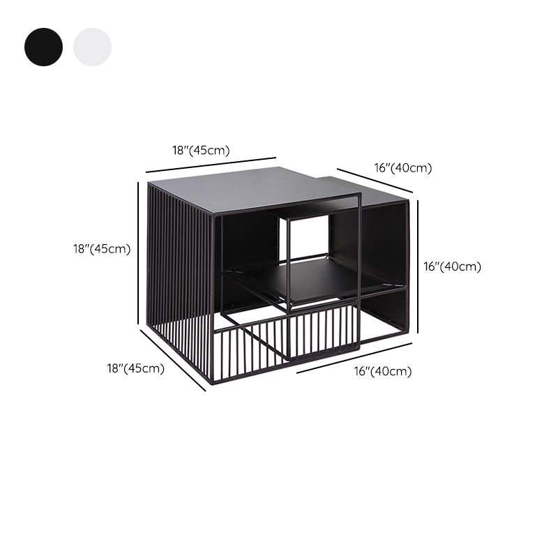 Frame 2 Nesting Square Coffee Table Set Black Iron Cocktail Table with Storage Shelf