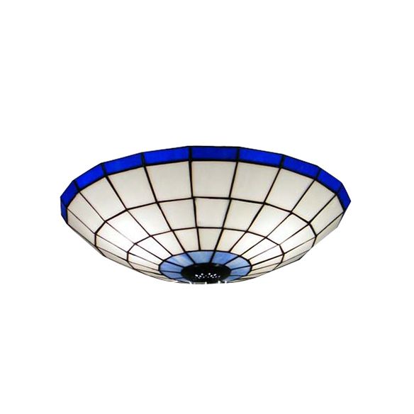 12"/16"19.5" W Stained Glass Round Ceiling Light Lodge 2/3/4 Lights Flush Mount Ceiling Fixture in Orange/Blue for Bedroom Lighting